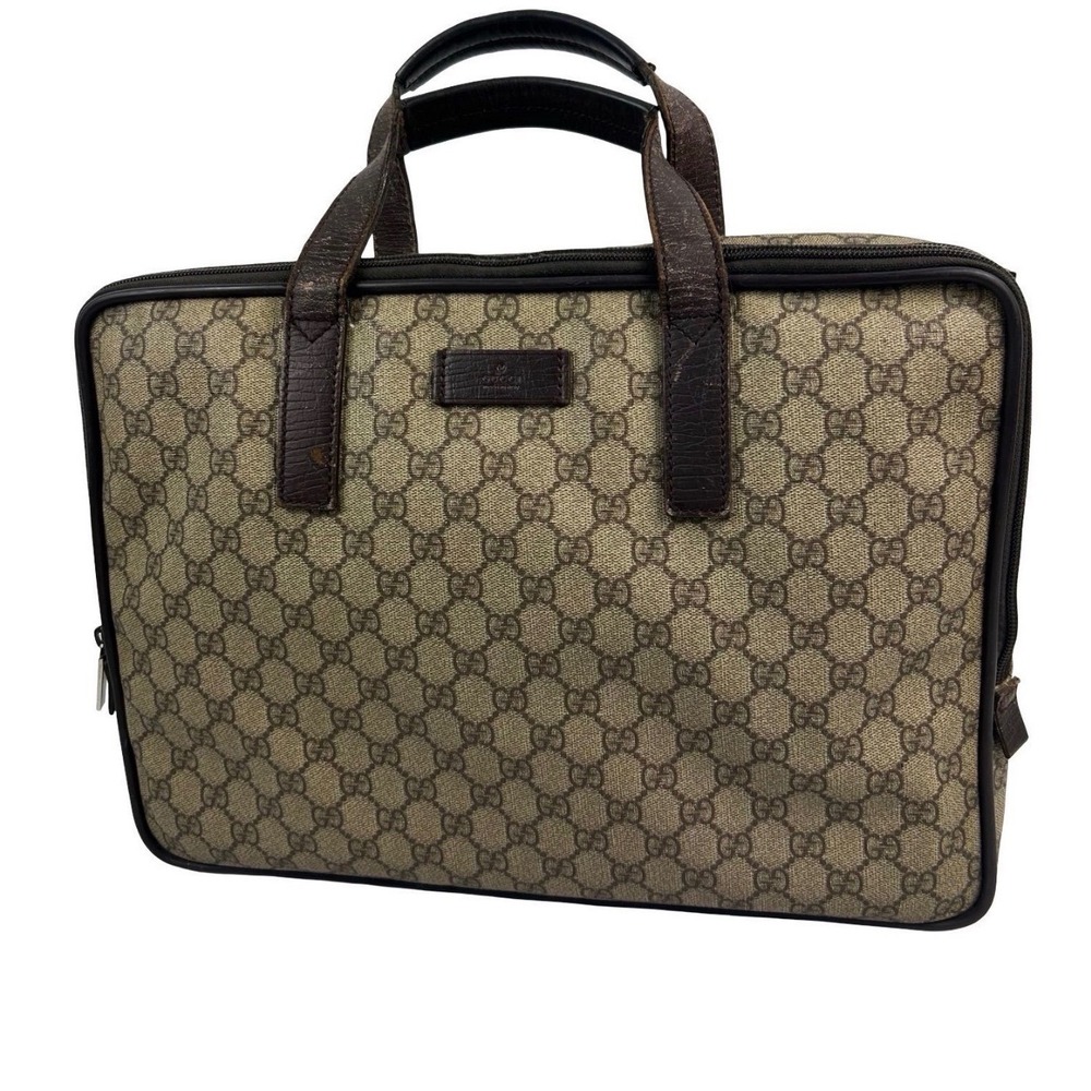 Gucci GG Supreme Briefcase Brown Leather Laptop Bag 28723 486628 Vintage